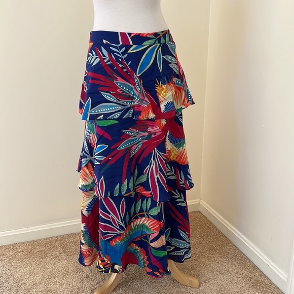 FARM RIO size M tropical leaf print layered skirt - Picture 4 of 10